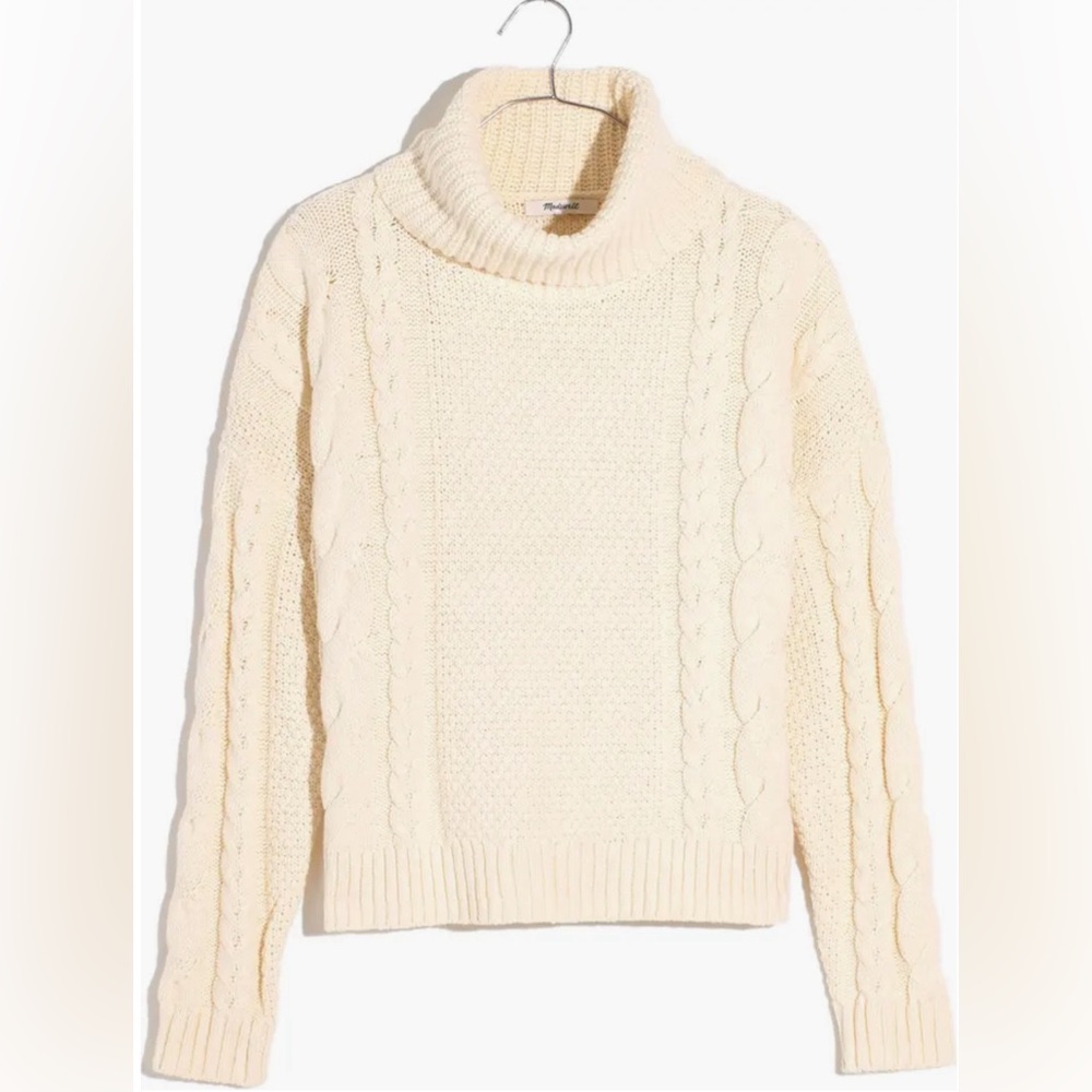 NWT MADEWELL Crockett Cable Turtleneck Sweater in Antique Cream Size L
